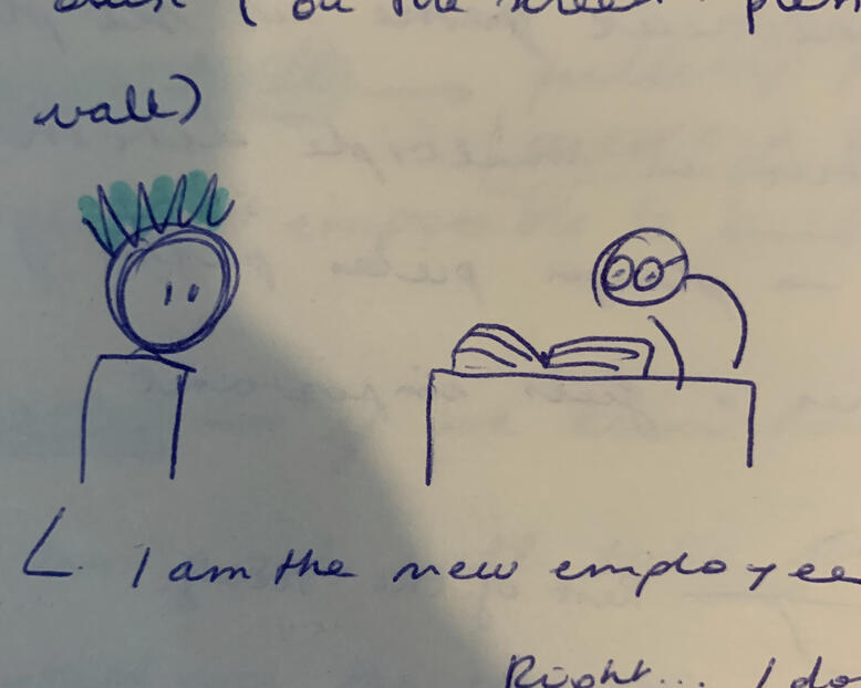 Storyboard prototype of the first interaction in the game