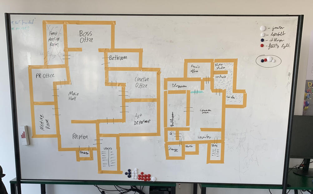 Game map outline on a whiteboard